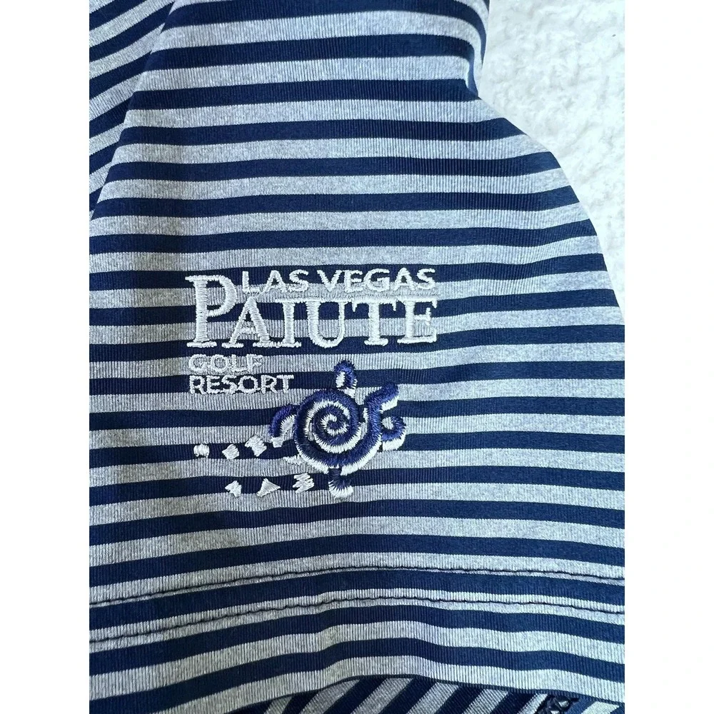 RLX Ralph Lauren Polo Shirt Mens Large Blue Stripe Las Vegas Paiute Golf Resort